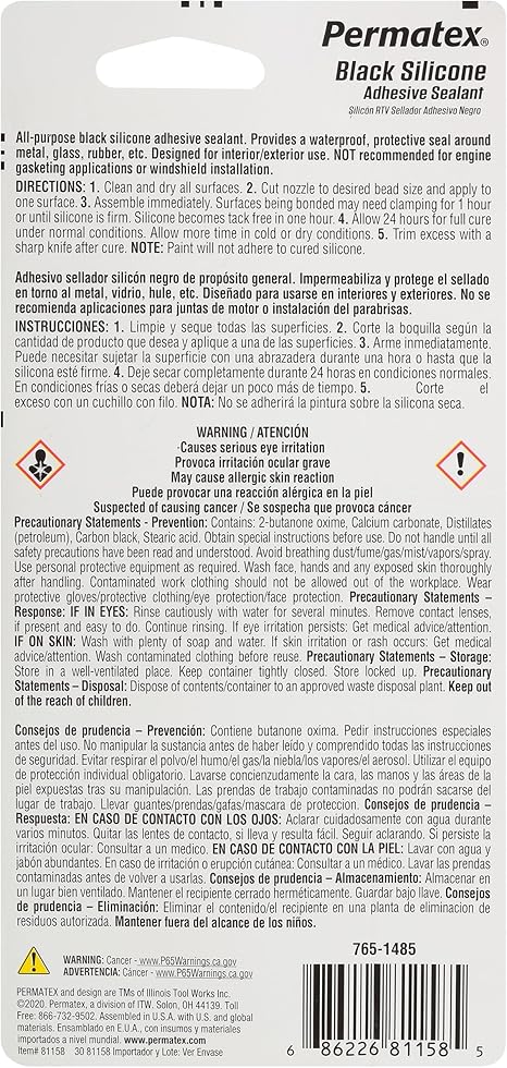Permatex 81158 Black Silicone Adhesive Sealant, 2 oz